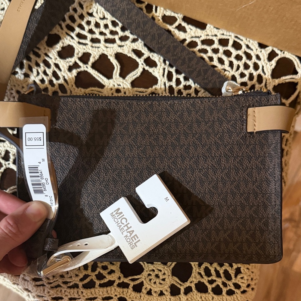 Michael Kors Dark Brown and Tan Crossbody Bag